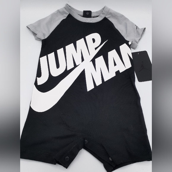 Jordan One Pieces Nwt Jordan Baby Romper Size 2m Black Grey Poshmark
